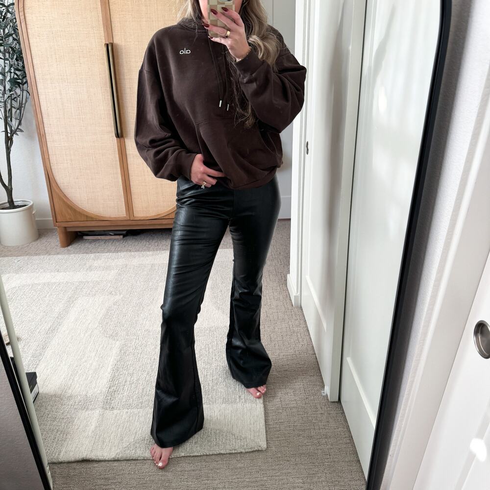 White Fox Show it Off‎ Black Vegan Leather Flare Pants